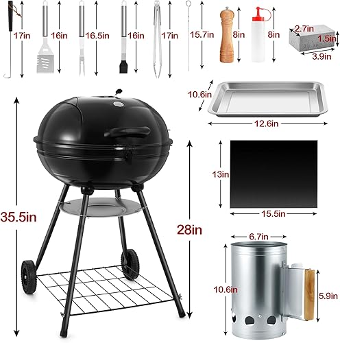 Miniatura 2 de HaSteeL Juego de 2 parrillas de carbón, resistentes de 22 pulgadas y portátil pequeña de 14 pulgadas para exteriores, parrillas de hervidor de agua