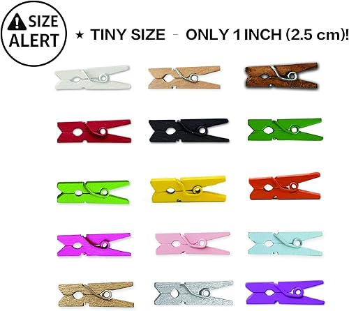 Miniatura 9 de LWR CRAFTS Mini pinzas de madera 15 colores 100 unidades por paquete 1 pulgada (2,5 cm) (Todo)