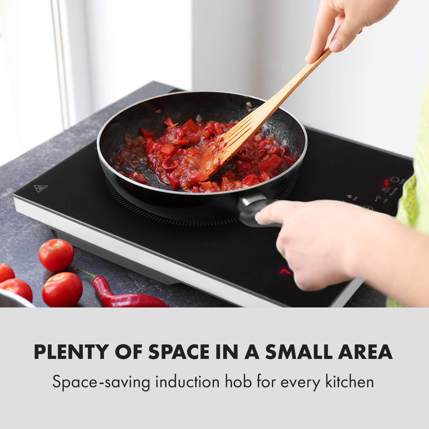 Klarstein Cook n Roll - Placa de inducción, 2000 W, 6 programas de cocción, 10 niveles de temperatura, 40-160 °C, Función Sous-vide, Apagado automático, Control táctil, Pantalla LED, Termómetro, Negro