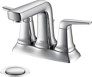 4 inch Centerset Polished Chrome Bathroom Faucet ,Two Handle 3 Holes Center Set Lavatory Sink Faucet with Lift Pop Up Drai...