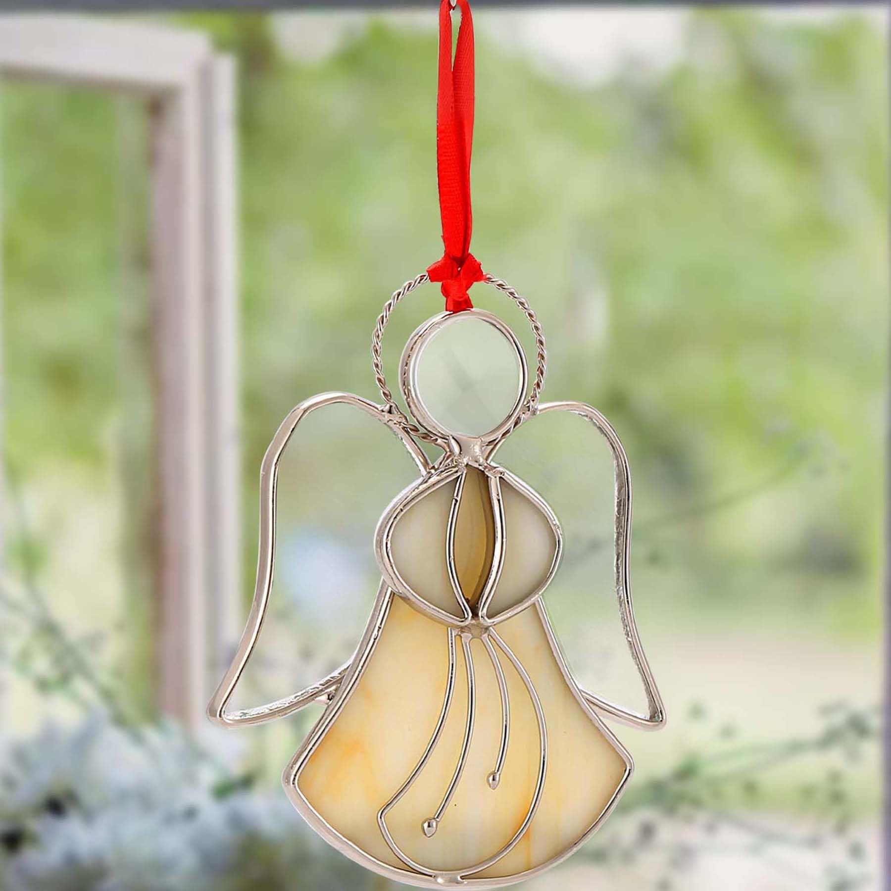 Yellow Angel Suncatcher Stained Glass Panels Suncatcher for Windows Hangings Ornament Home or Garden Decorative Gifts for Mom Friends Teacher Birthday Christmas Tree Holiday Hanging Decor