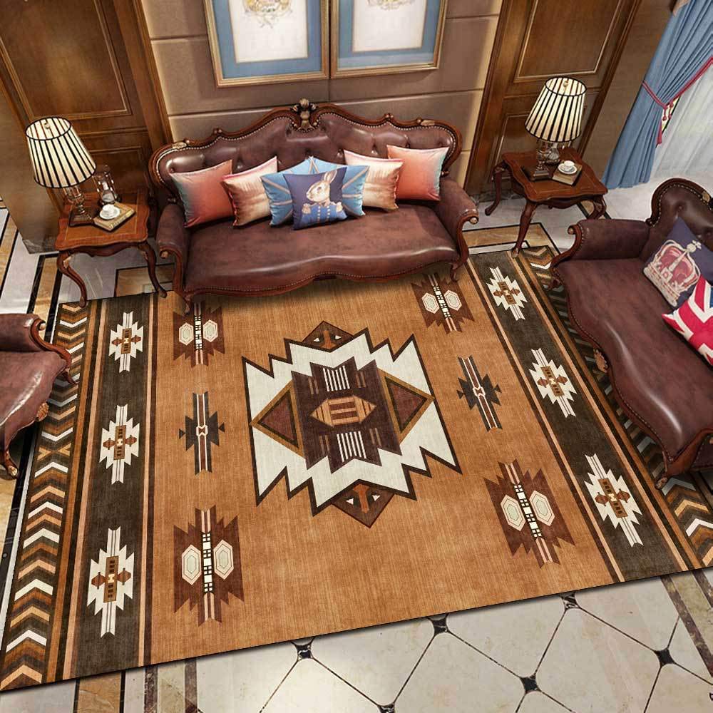 Tapis de salon poils courts doux motif losange marron pour chambre et cuisine