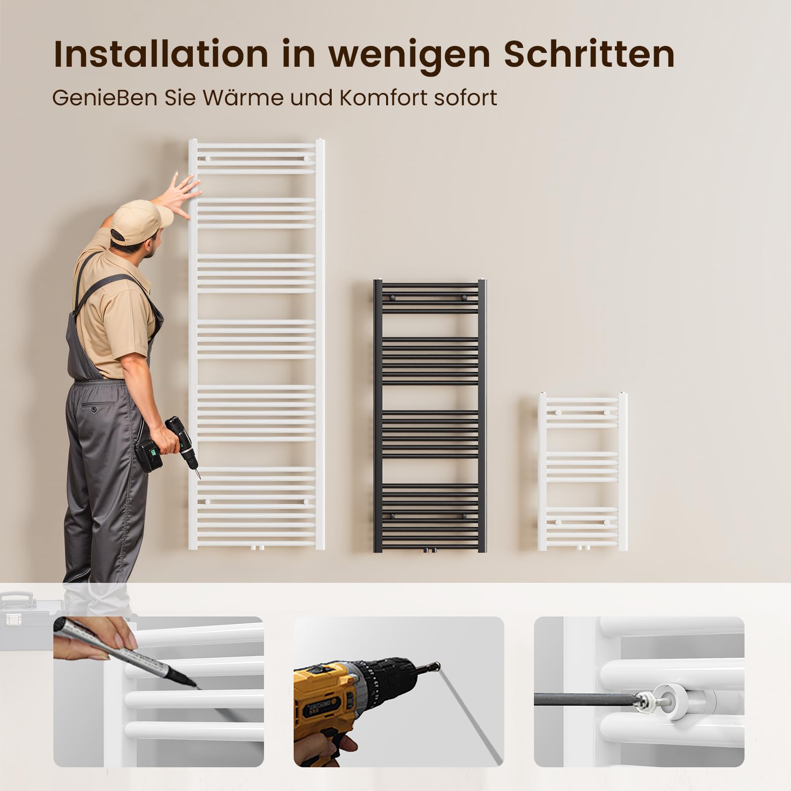 Heilmetz Badheizkörper Weiß Handtuchtrockner 1800 x 600 mm Heizung Mittelanschluss