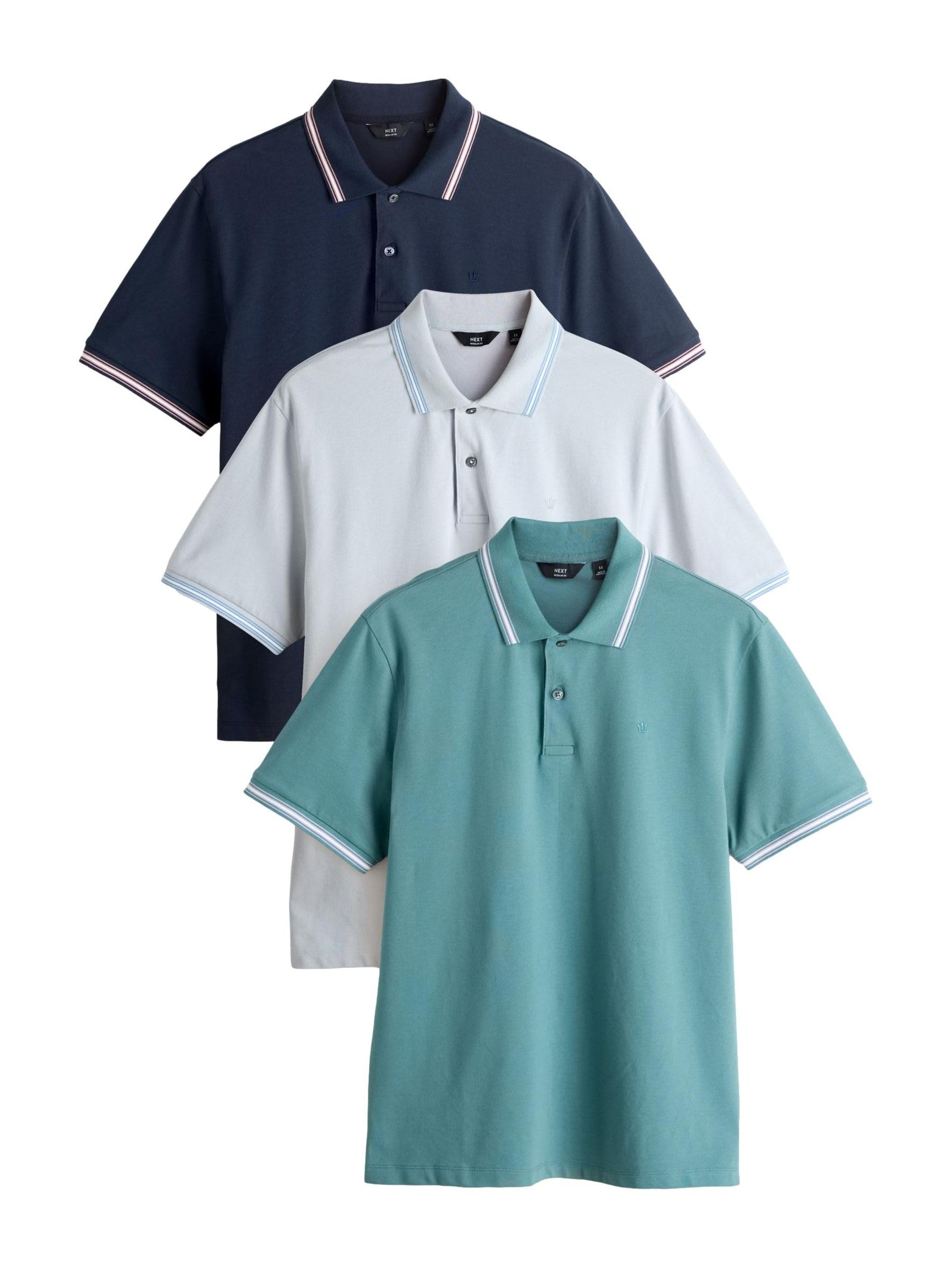 NEXT Hombres Pack de 3 Polos de Manga Corta de piqué con Ribetes