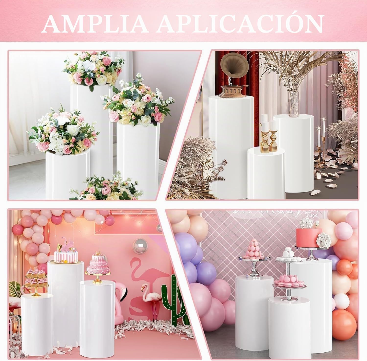 HoldOneLight Pack de 5 soportes de cilindro blanco para exhibición de tartas, flores, decoraciones de mesa para fiestas, decoración de eventos (bodas, baby shower, cumpleaños) (5 unidades)