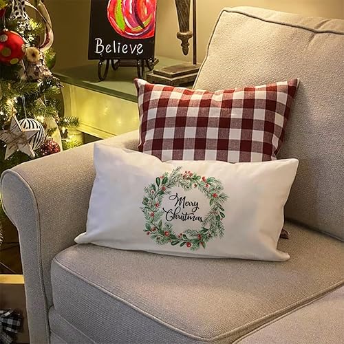 Miniatura 4 de CARRIE HOME Juego de 2 fundas de almohada lumbares verdes de 12 x 20 pulgadas, decoración navideña de granja para sofá y sofá (sin relleno de