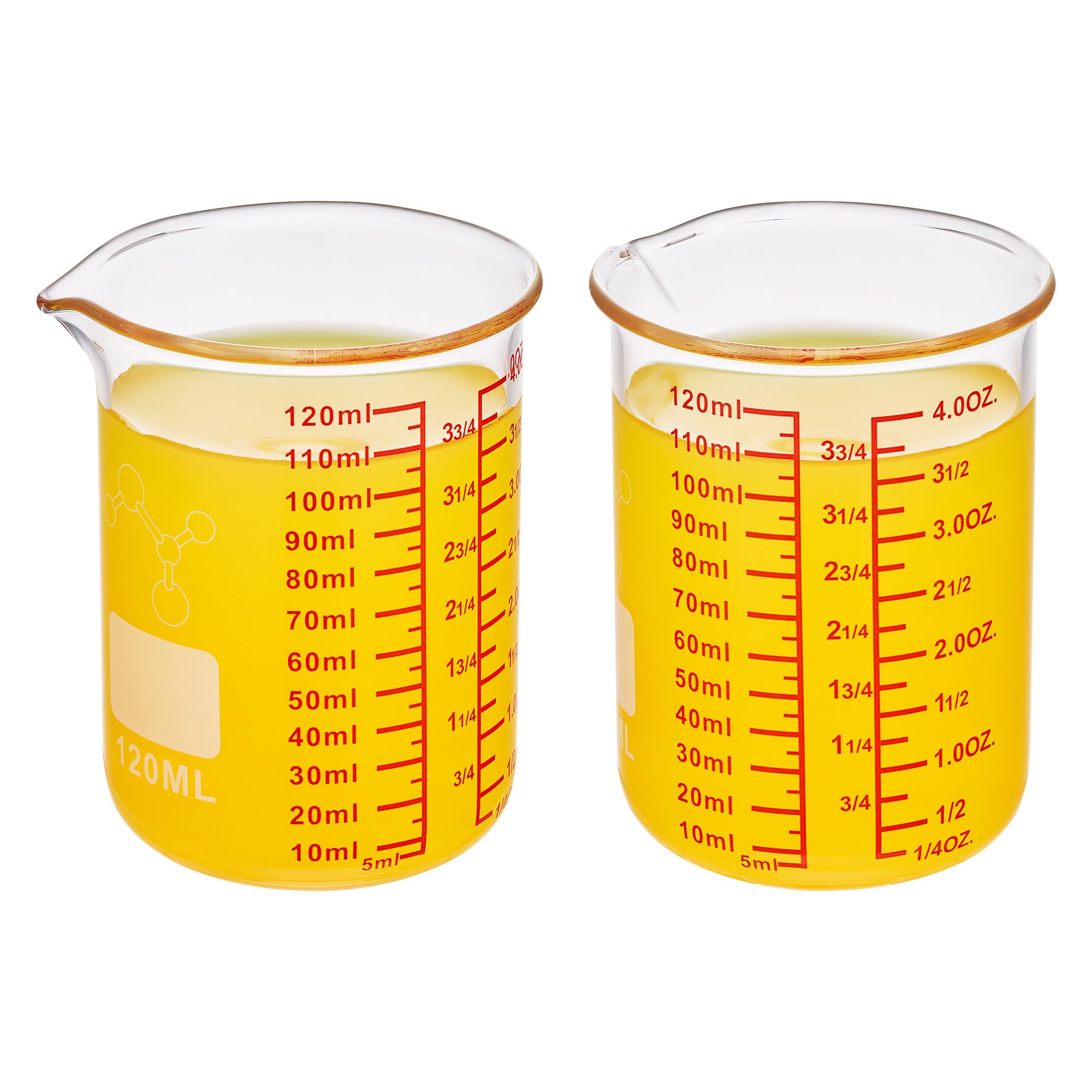 Vaso medidor de vidrio de borosilicato alto, boquilla en forma de V, vaso medidor de vidrio de 120 ml, utensilios de cocina para cocina o restaurante, fácil de leer (paquete de 2)
