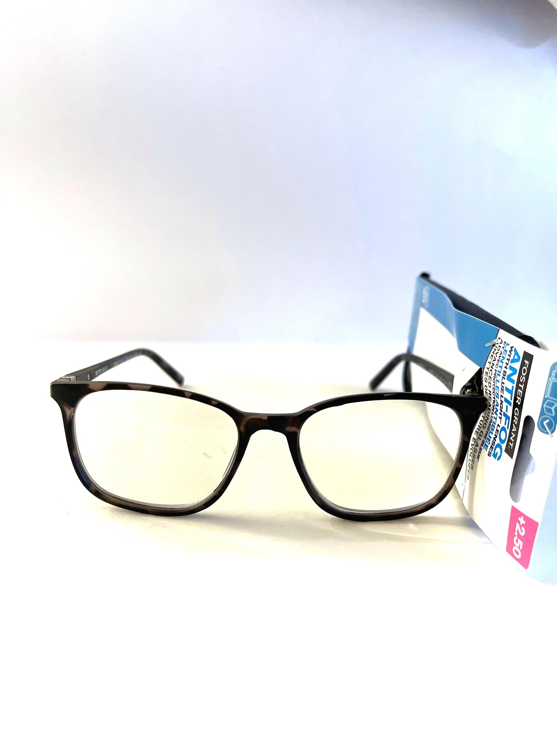 Foster Grant reading glasses anti-fog with blue light lenses Eric charcoal color square shape thinner lightweight 2 50