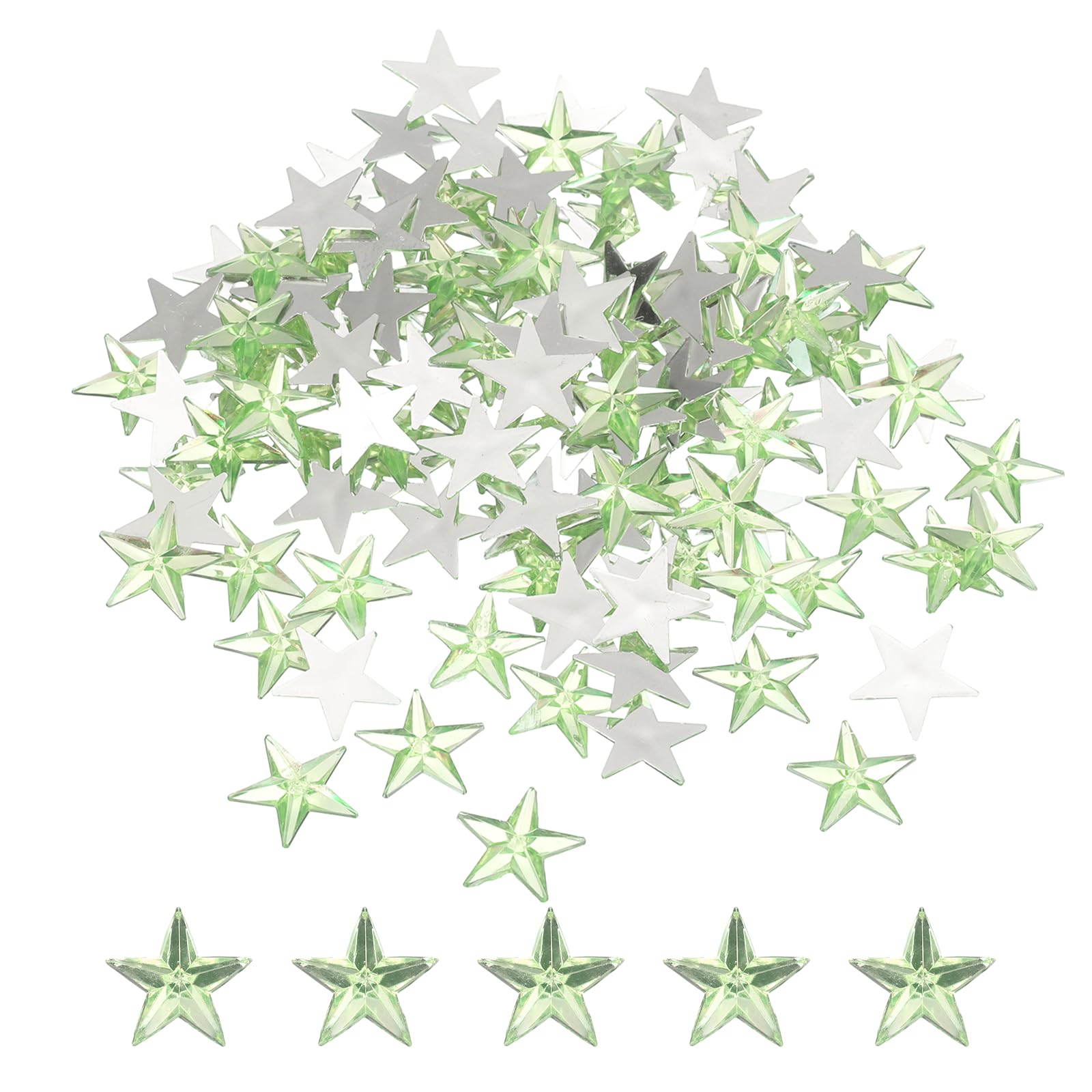 sourcing map 200PCS Acrylic Star Rhinestone 16x16mm Flat Back Plastic Gems for Craft Bead Face Painting Costume Jewelry Making Light Green