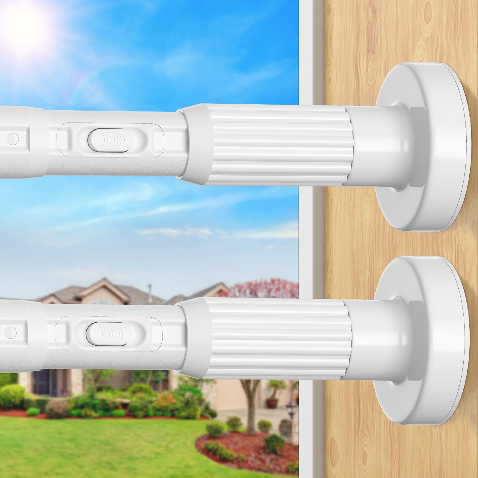 Photo 1 of 2 Pack White Long Tension Curtain Rod 41-146 Inch Outdoor Tension Shower Curtain Rod No Drilling for Window Patio No Slip Spliced Telescopic Design Easy to Install Never Rust Diameter 1.26 Inch