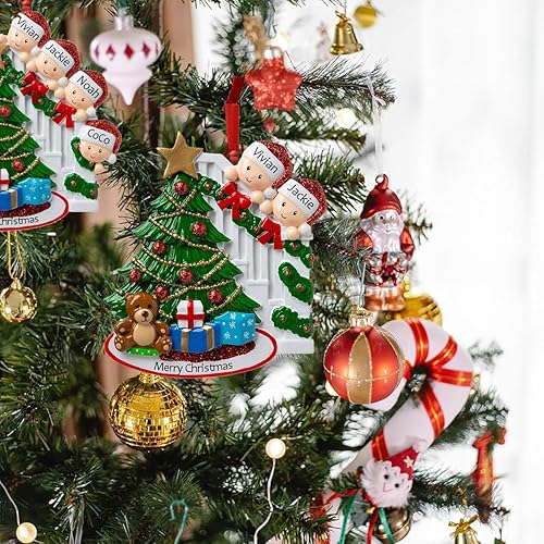Miniatura 6 de Adornos de Navidad familiares personalizados con nombre para la familia de 5 banderines personalizados para árbol de Navidad, adorno de Navidad