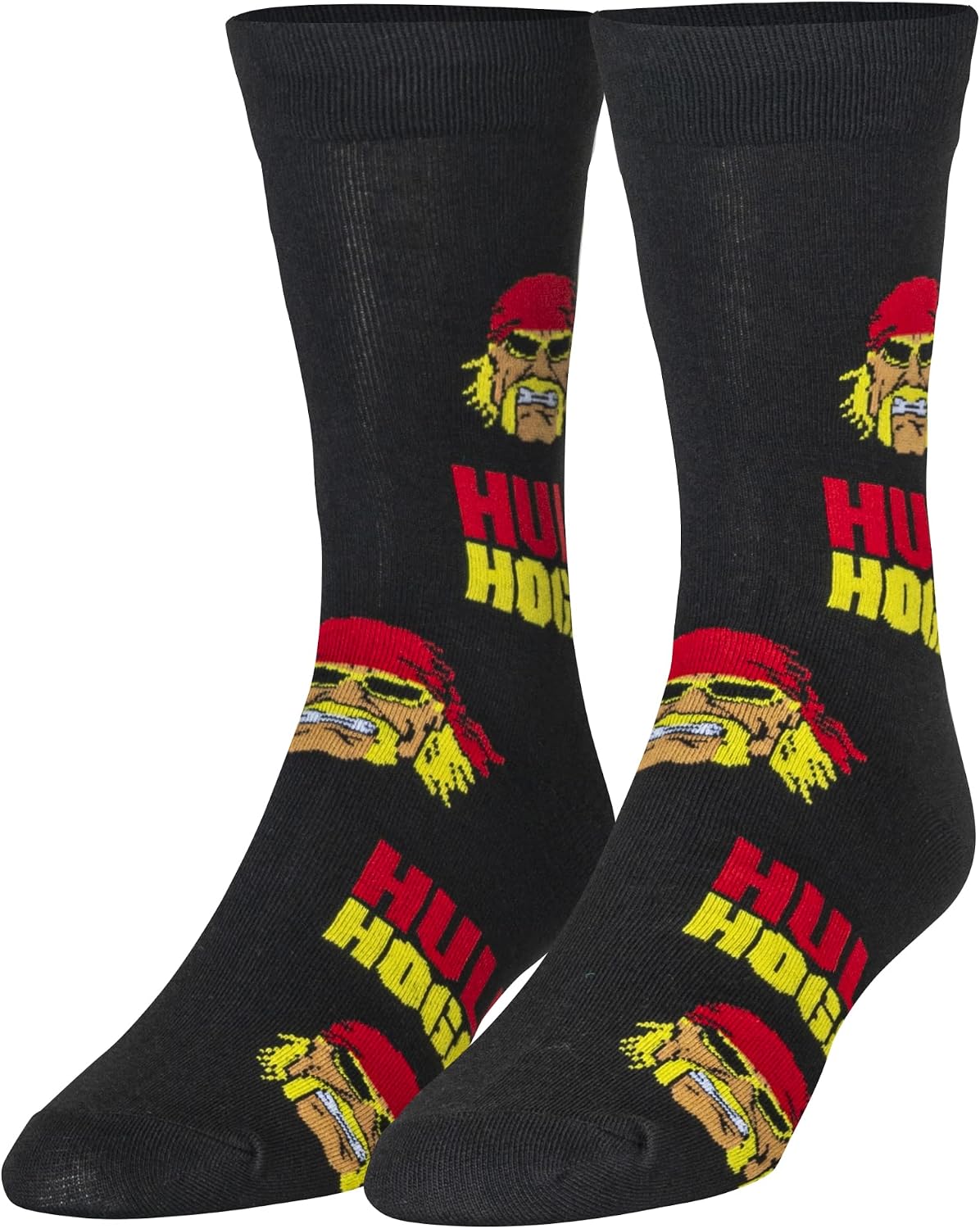 Crazy Socks – Hulk Hogan Cartoon Face Pattern – Novelty Crew Sock – Large – Comfy Cotton Blend – Fun Wrestling-Themed Gift for Men & Women