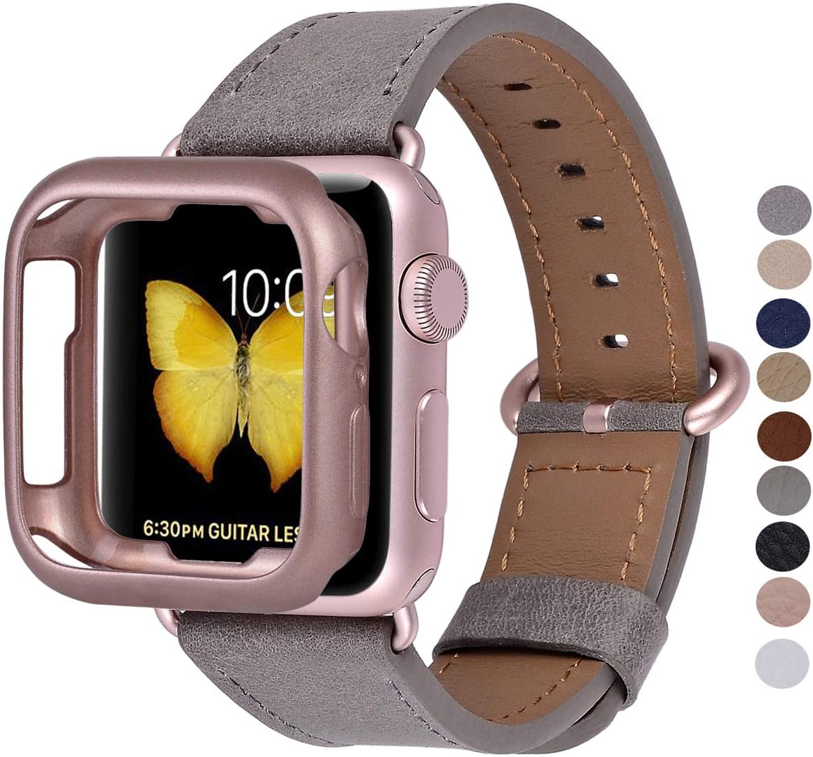 PEAK ZHANG Compatible with Apple Watch Band 38mm/40mm 42mm/44mm Women Leather Replacement Strap with Rose Adapter and Buckle for iWatch Series 4,3,2,1 (Taupe, 38mm/40mm S/M)