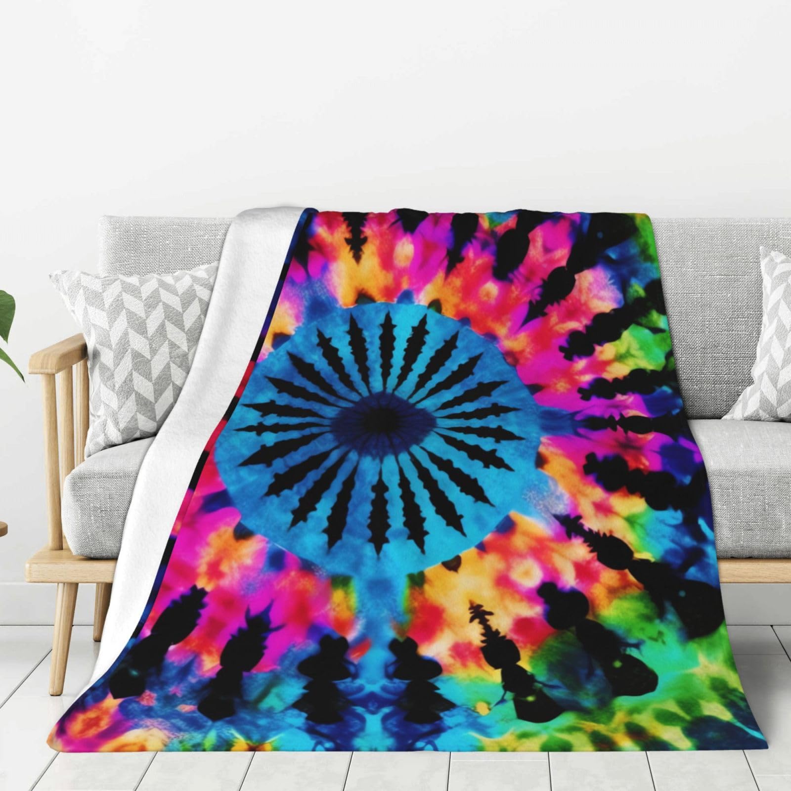 Couverture en peluche chaude style tribu tie-dye lavable pour en finir avec les frissons