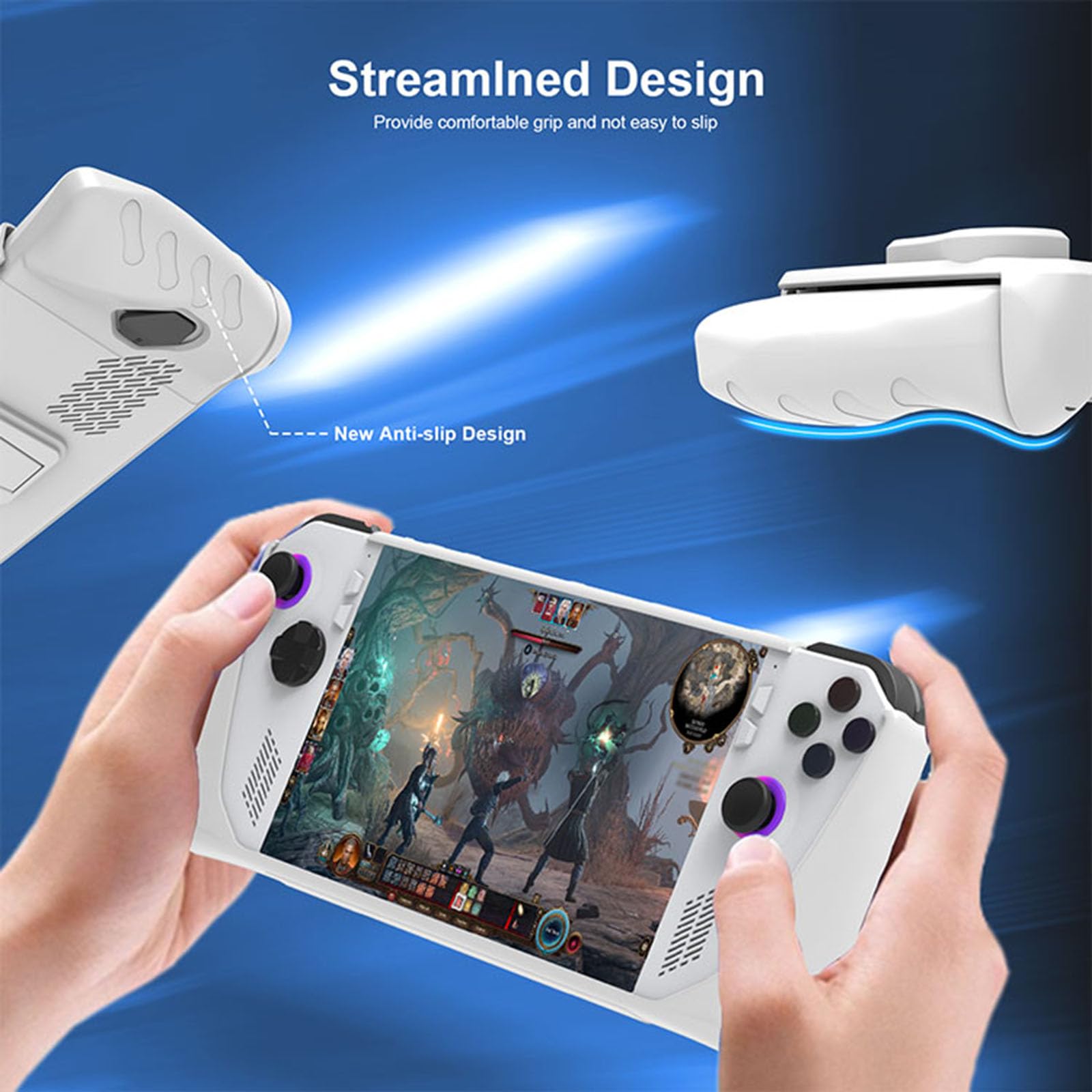 NUHFUFA Pokrowiec ochronny z odłączaną przednią obudową do ASUS Rog Ally 7" Handheld 2023, pełne pokrycie ze wspornikiem, odporne na upadki, pyłoszczelne, ergonomiczne etui z uchwytem (żółty)