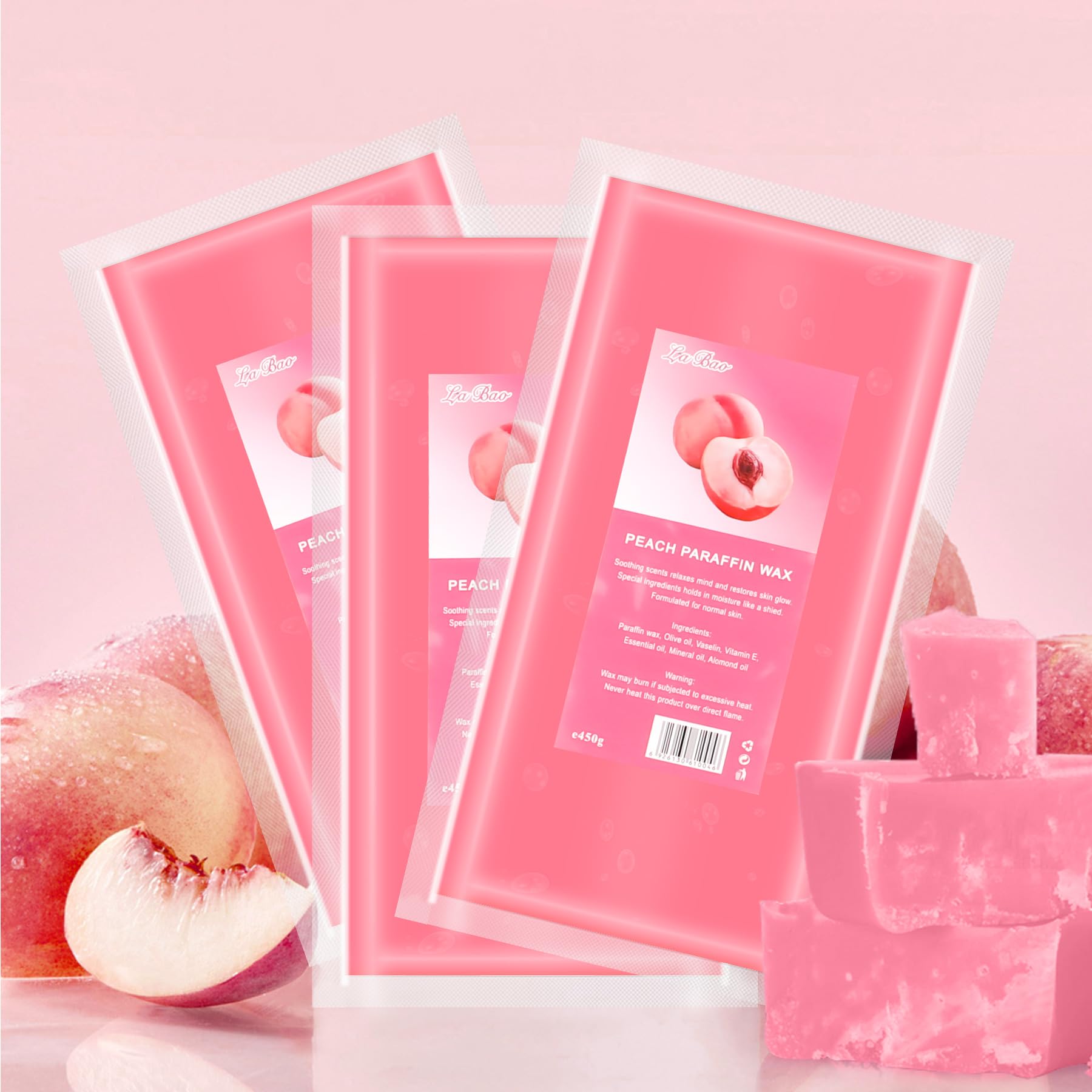 Cire de Paraffine Pêche 2700g pour Mains et Pieds Traitements Esthétiques Kit Familial