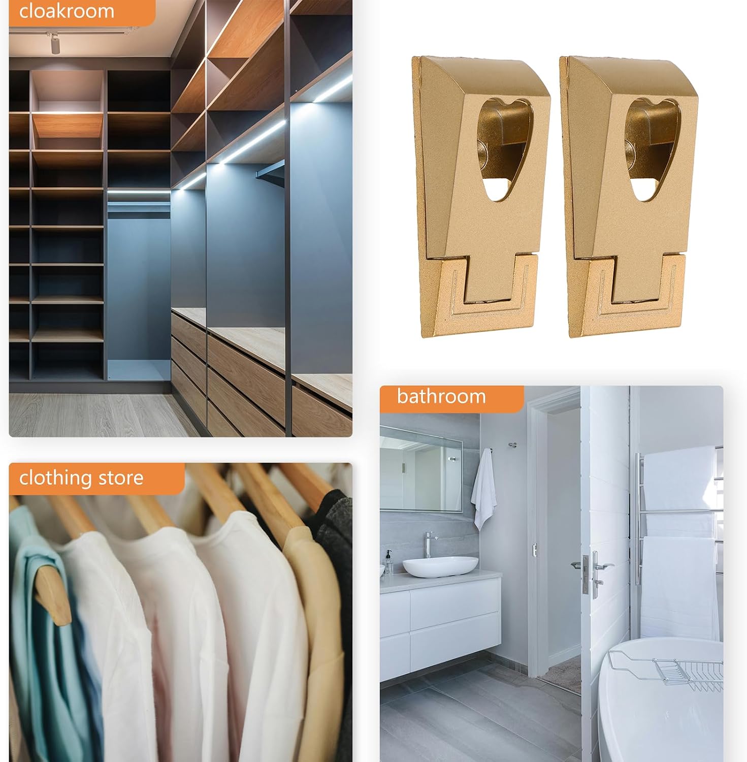10pcs Golden Metal Closet Rod Support Brackets Heavy Duty Clothes Rod Hardware Wall Mount Holders for Wardrobe Organization and Closet Storage