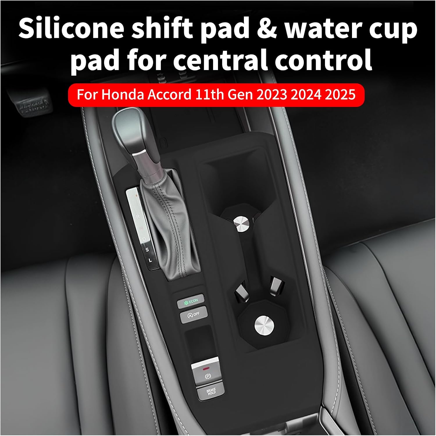 Center Console Silicone Storage Pad with Wireless Charging Pad for Honda Accord 11th Gen 2023 24 2025, Central Protective Cover & Water Cup Holder, Silicone Mat Accessories, 1 PC (Black) image 2