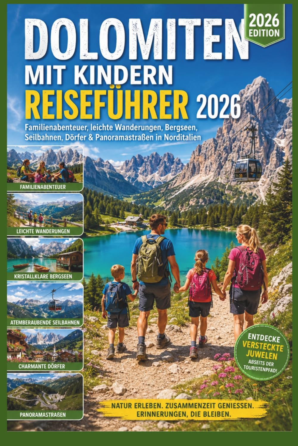Dolomiten mit Kindern Reiseführer 2026: Familienabenteuer, leichte Wanderungen, Bergseen, Seilbahnen, Dörfer & Panoramastraßen in Norditalien