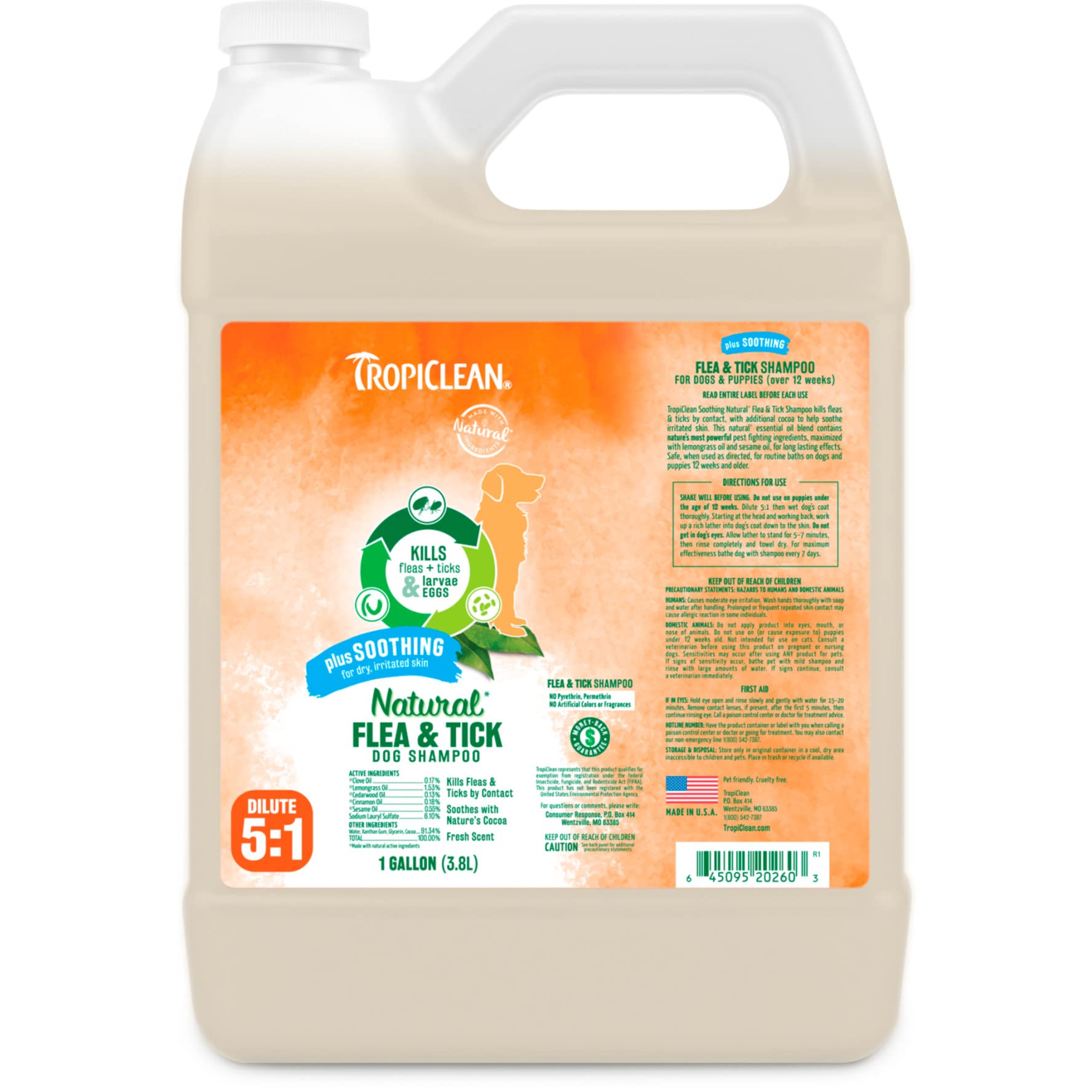 Tropiclean Natural Flea & Tick Plus Soothing Shampoo for Dogs, Soothe Irritated Skin, Pet Safe Treatment Prevent and Kills up to 99% of Fleas, Soap Free, Essential Oils Added, Gallon, 3.8L (B09B4WXVPQ) Amazon Price History, Amazon Price Tracker