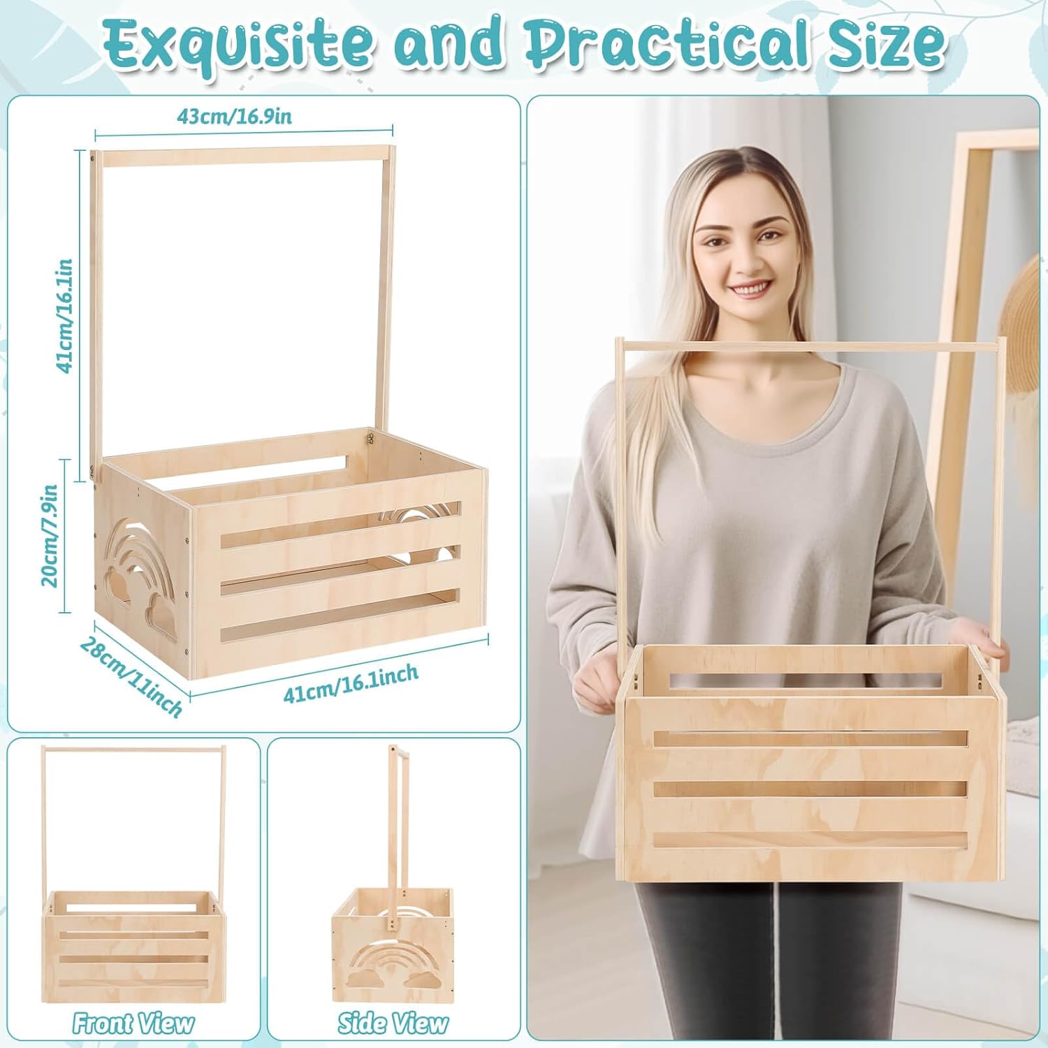Jupwalz Wooden Baby Shower Crate Closet With Hangers, Letters, Dividers - Easy Assembly Basket for Newborn Boys Girls - Pregnancy Gifts for New Parents