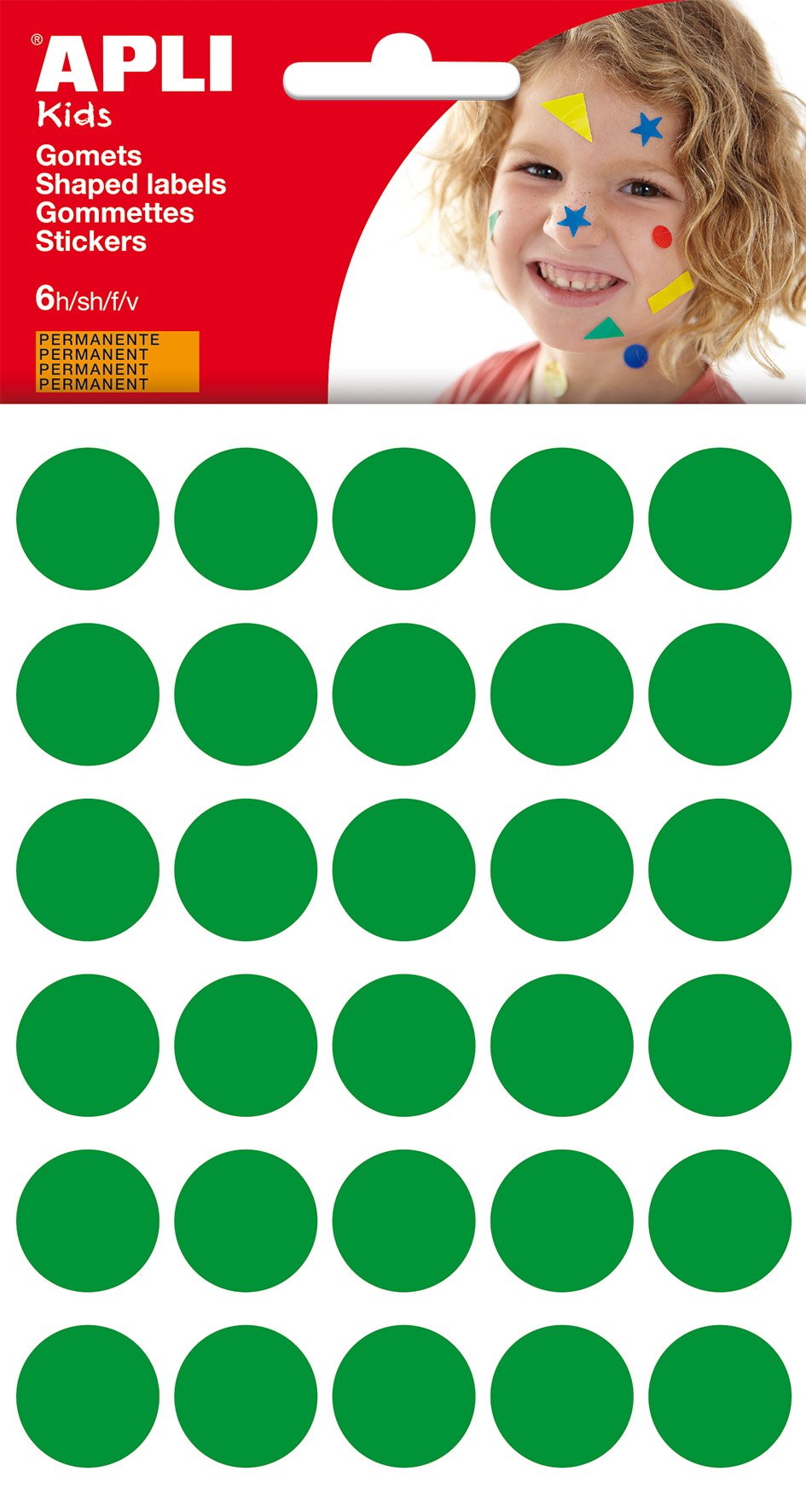 APLI Kids 13228 – Bag of Round Gummets 20 mm, Green, 6 Sheets
