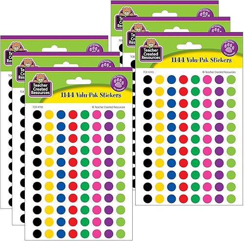 Teacher Created Resources® Mini pegatinas Valu-Pak de círculos coloridos, 1144 por paquete, 6 paquetes