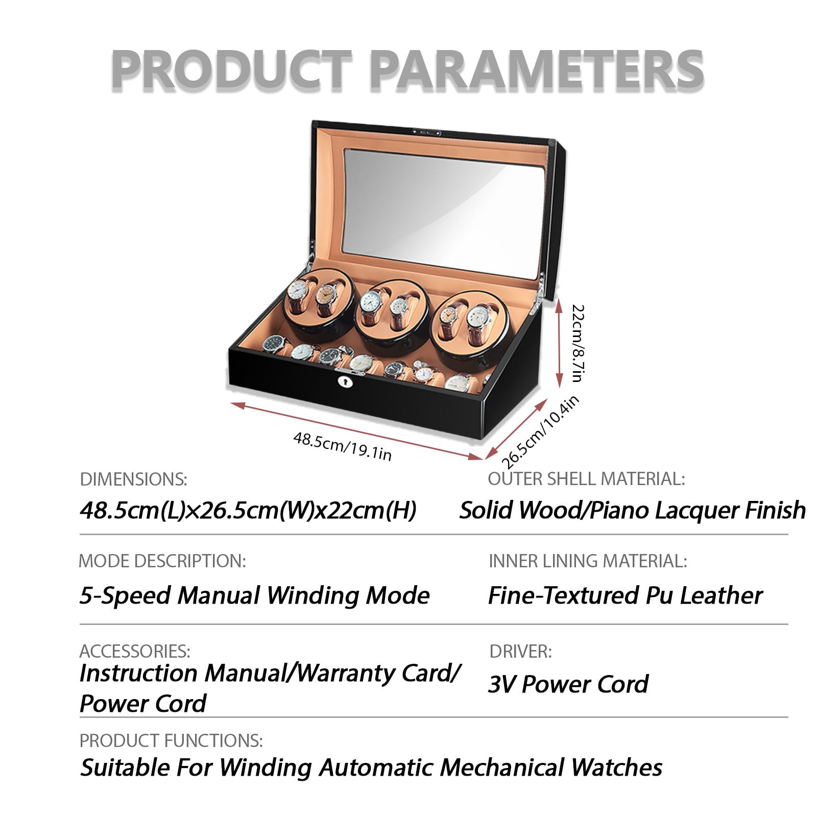 Caja Relojes Automáticos Relojero Organizador 13 Relojes Madera de Calidad Esmalte Piano Cuero PU 5 Modos Motor Japonés Importado Silencioso para Relojes Mecánicos B
