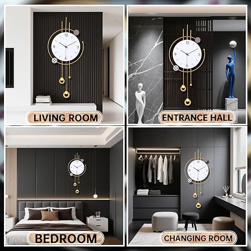 Miniatura 4 de SIN&MI Reloj de pared grande para decoración de sala de estar, reloj de pared decorativo grande, reloj de péndulo, funciona con pilas, sin tictac,