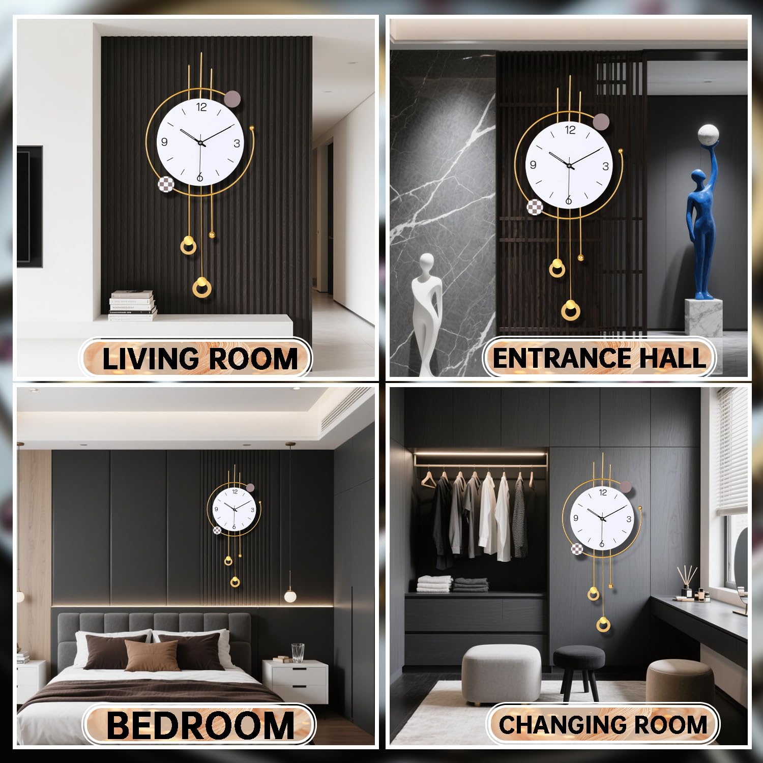 Große Moderne Wanduhr für Wohnzimmer Dekor große dekorative Wanduhr Pendel batteriebetrieben Nicht tickend für Schlafzimmer Küche Büro Haus einzigartige Uhren Wanddekor 13 * 30 Zoll
