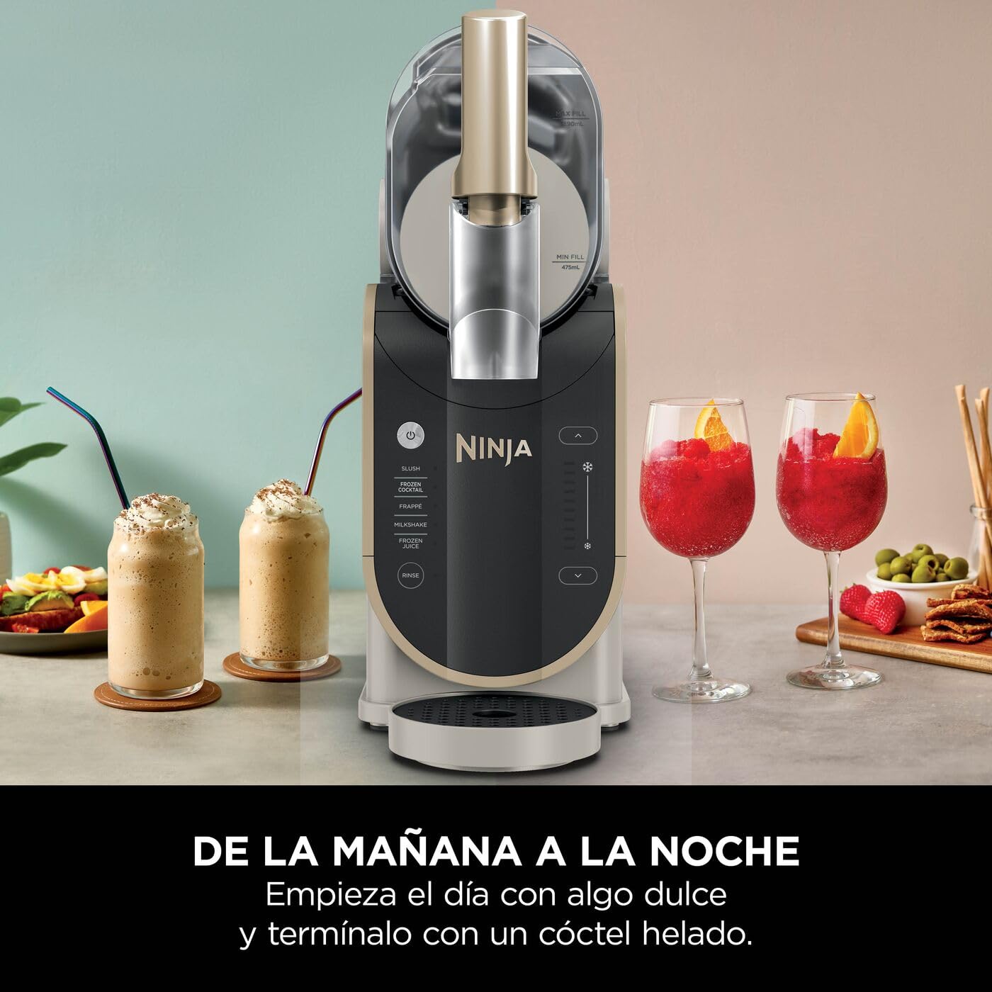 Ninja SLUSHi, Máquina de Bebidas Heladas, Piedra Dorada, FS301EUSTGD | Con Tecnología WhisperChill, Prepara Granizados, Cócteles Helados, Frappés, Batidos y Zumos Helados sin Hielo, 1,9L