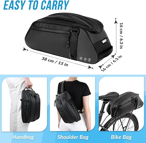 Miniatura 5 de WOTOW - Bolsa trasera reflectante para bicicleta, resistente al agua, bolsa de almacenamiento para maletero de 8 l, bolsa de transporte para asiento