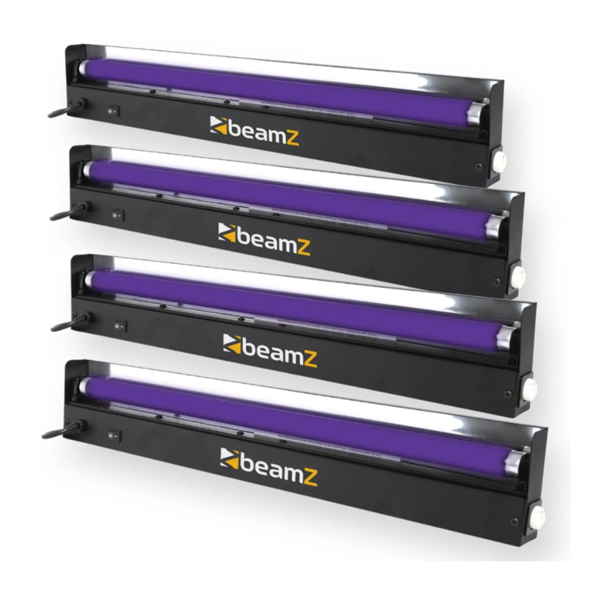 BeamZ UV Licht Röhre 4er Set - Schwarzlicht Party Schwarzlichtlampe UV-Leuchtstoffröhre 45 cm mit Armatur, Schwarzlicht Strahler UV Light für Neonpartys oder Halloween Dekoration