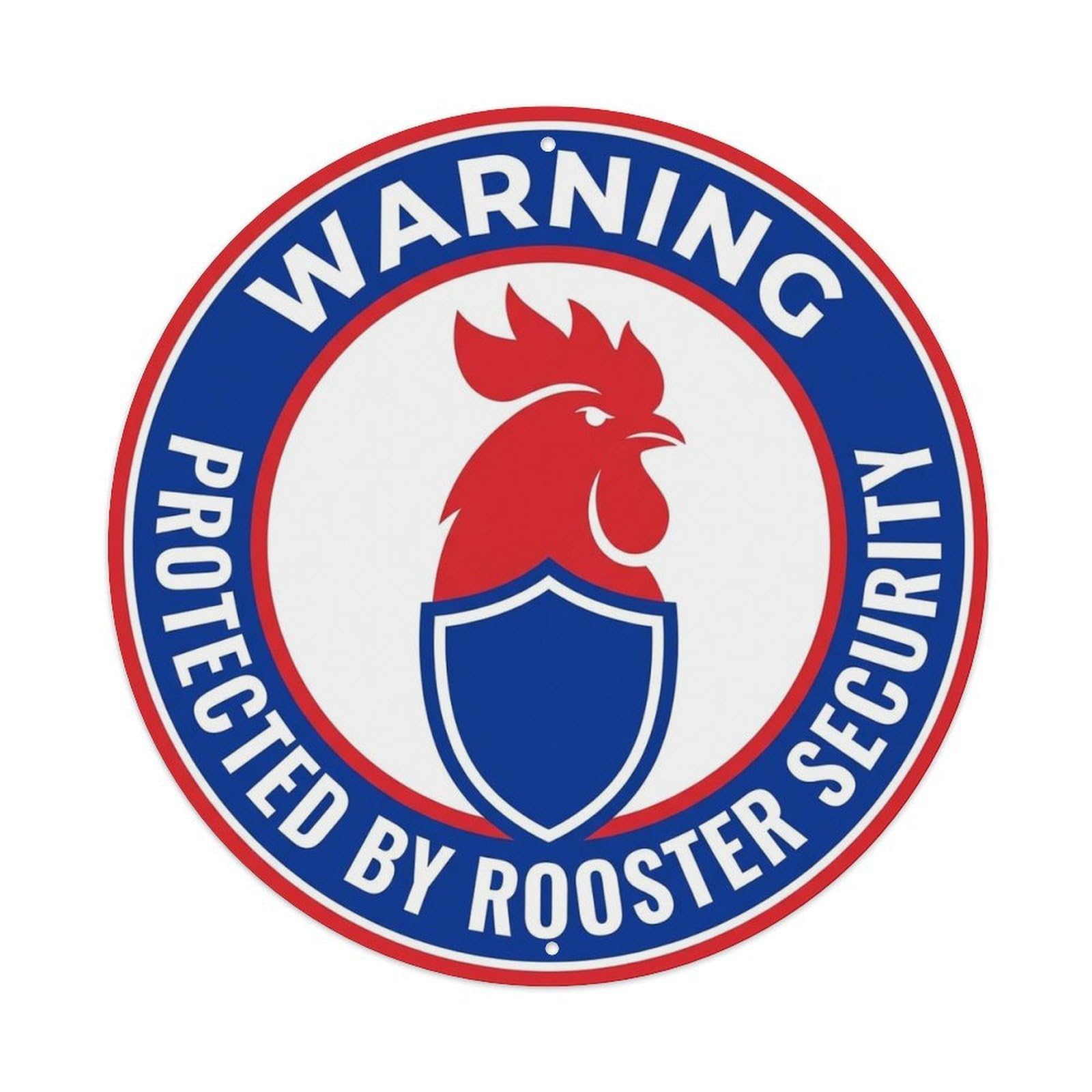 Rooster Security Warning Front Face Bold Metal Tin Sign