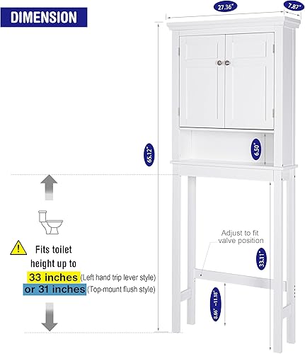 Miniatura 4 de Spirich Gabinete de almacenamiento sobre el inodoro, estante de baño sobre el inodoro, organizador de baño sobre el inodoro (blanco)