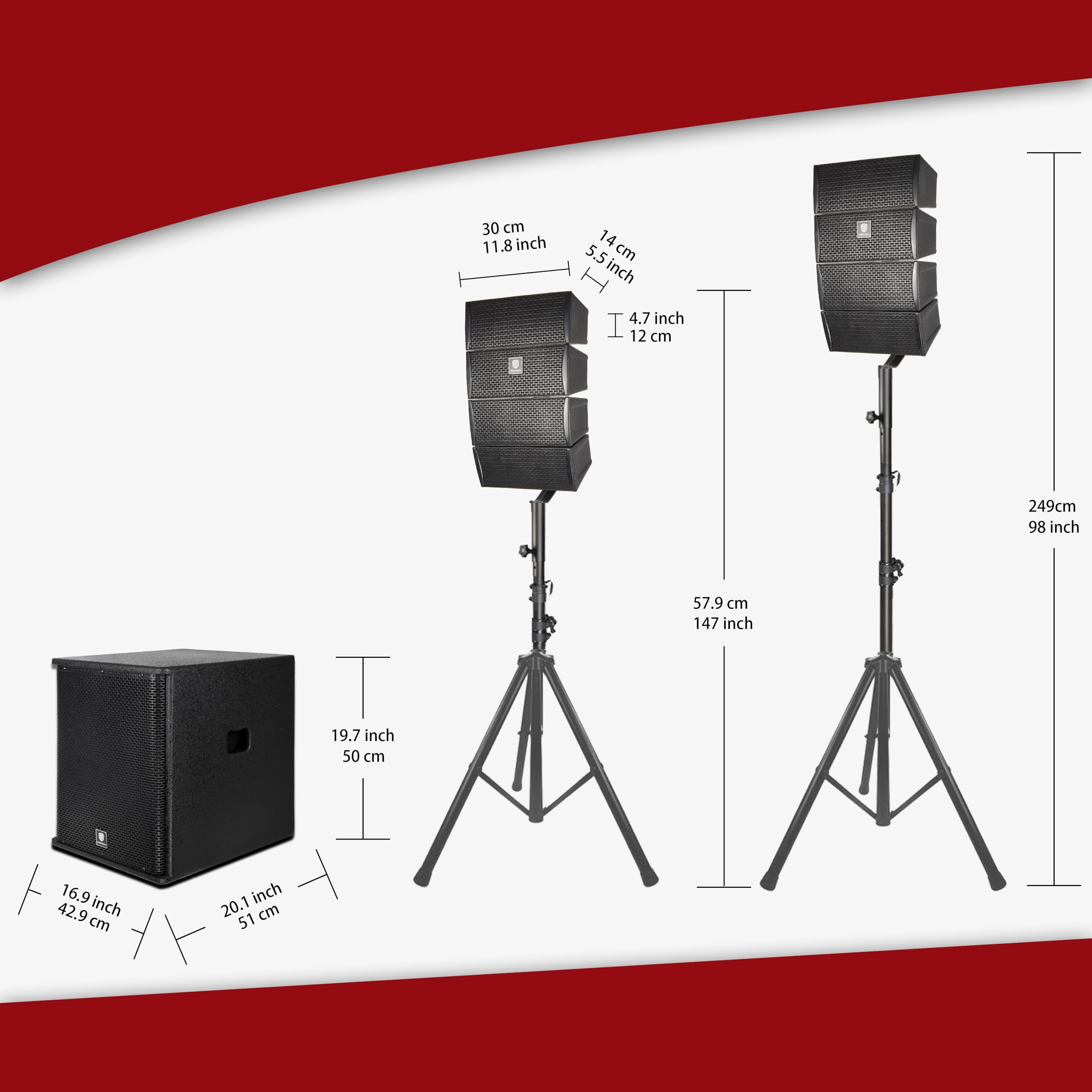PRORECK Club 3500 15-Zoll-Subwoofer 3000 W DJ-PA-Lautsprechersystem-Kombiset mit 8 Array-Lautsprechern, Bluetooth, USB, SD-Karte, für Meetings, Reden, Kirchen, Aufführungen, DJ-Auftritte