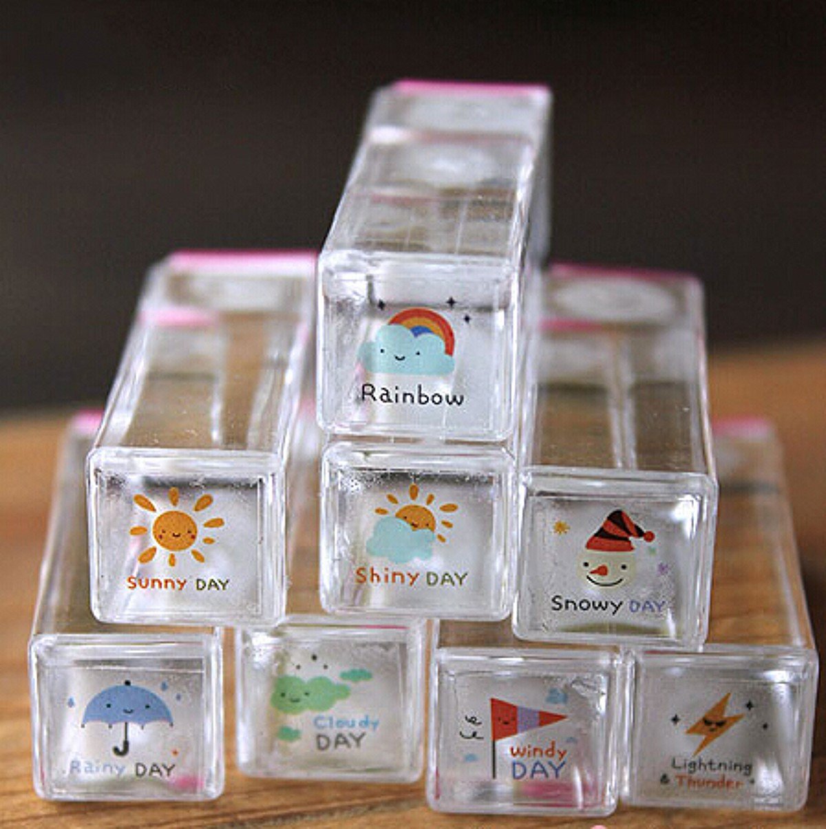 WellieSTR 8PCS SET Mini Rubber Stamps Weather Snow Sunshine ...