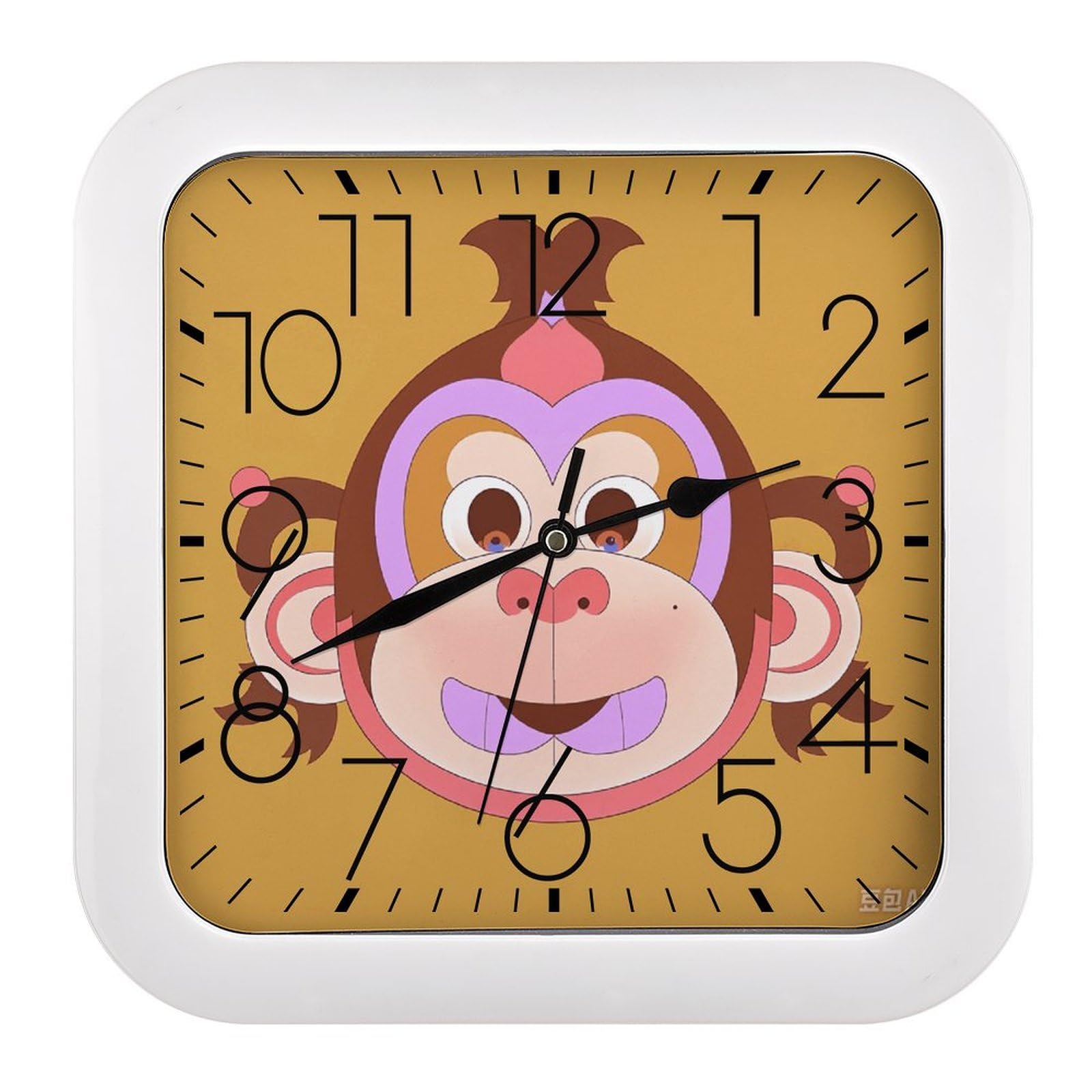 Horloge murale carrée singe 25 cm silencieuse pour chambre enfant