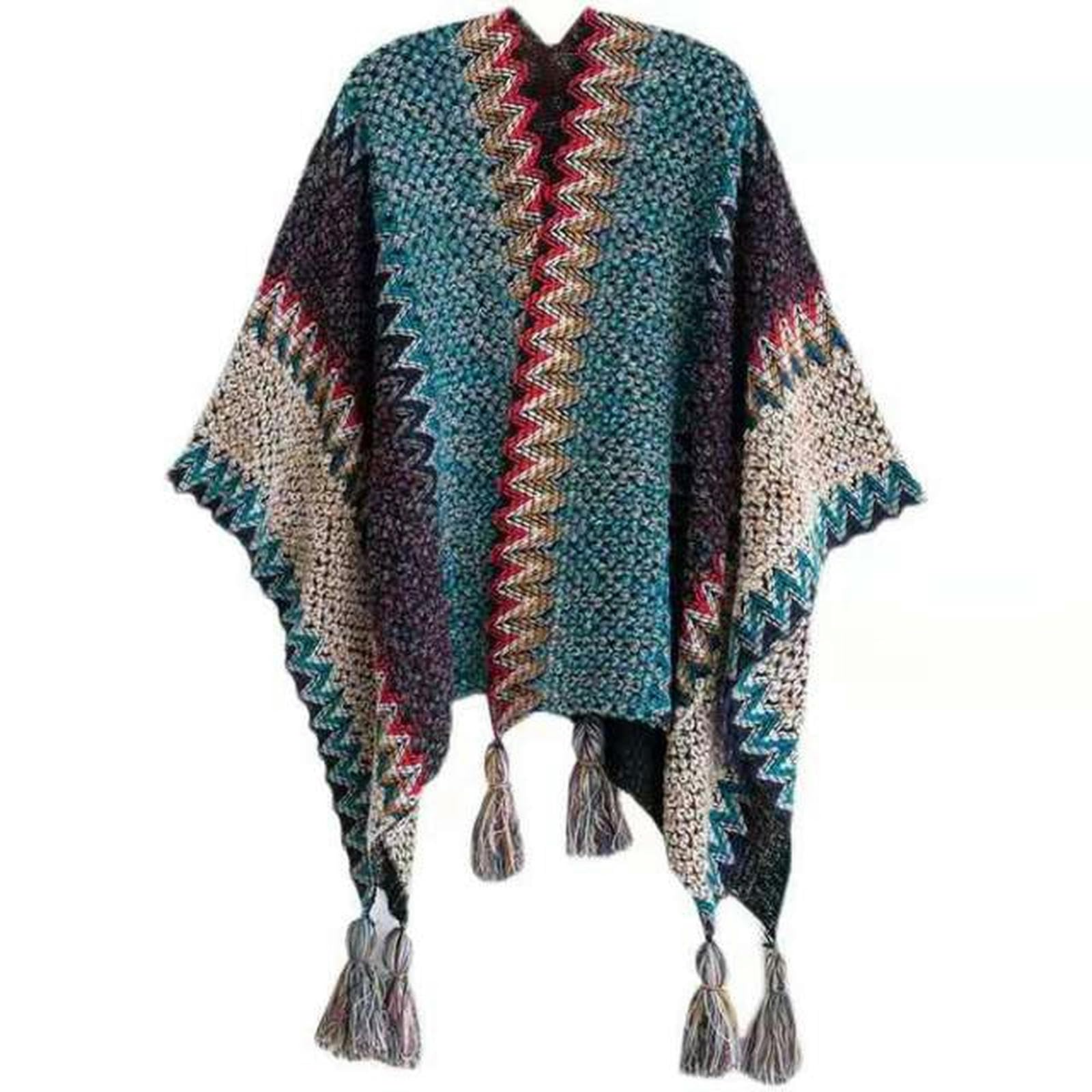 VOIV Women Poncho Soft Knitted Stripe Tassel Cape Shawl Coat Overlays Female Capes