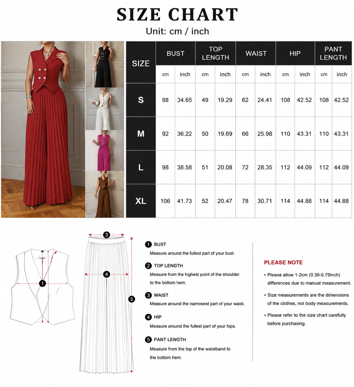 Ensemble Femme Ensemble Deux Pièces Pour Femme Blazer Court Sans Manches Et Jupe-Pantalon Plissée Élégant Tailleur Croisé Assorti Idéal Pour Le Bureau Un Mariage Ou Une Soirée