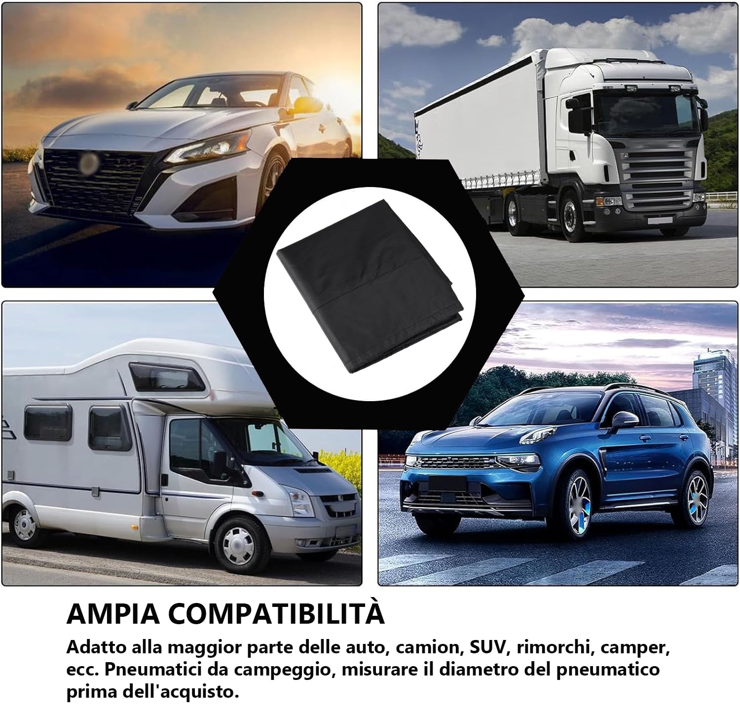 Borsa Pneumatici Auto, Copertura Della Ruota di Scorta, Copertura per Pneumatici, Copri Gomme, Auto Ruota Copertura, per Rimorchio Camper Camion SUV Auto Diametro 65 cm, Nero, con Manico