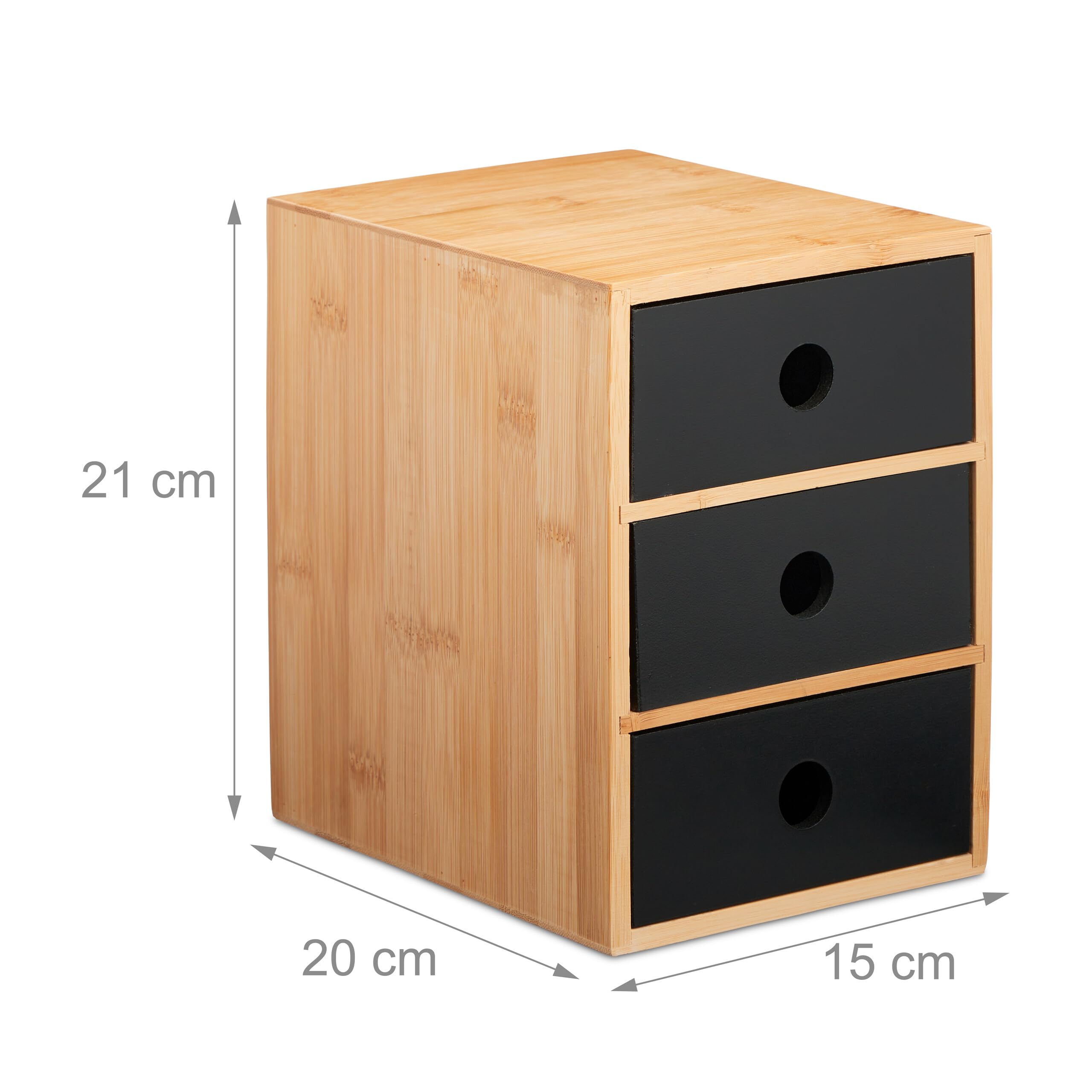 Relaxdays Organizer na biurko, 3 szuflady, bambus i MDF, organizer na biurko, wys. x gł.: 21 x 15 x 20 cm, naturalny/czarny