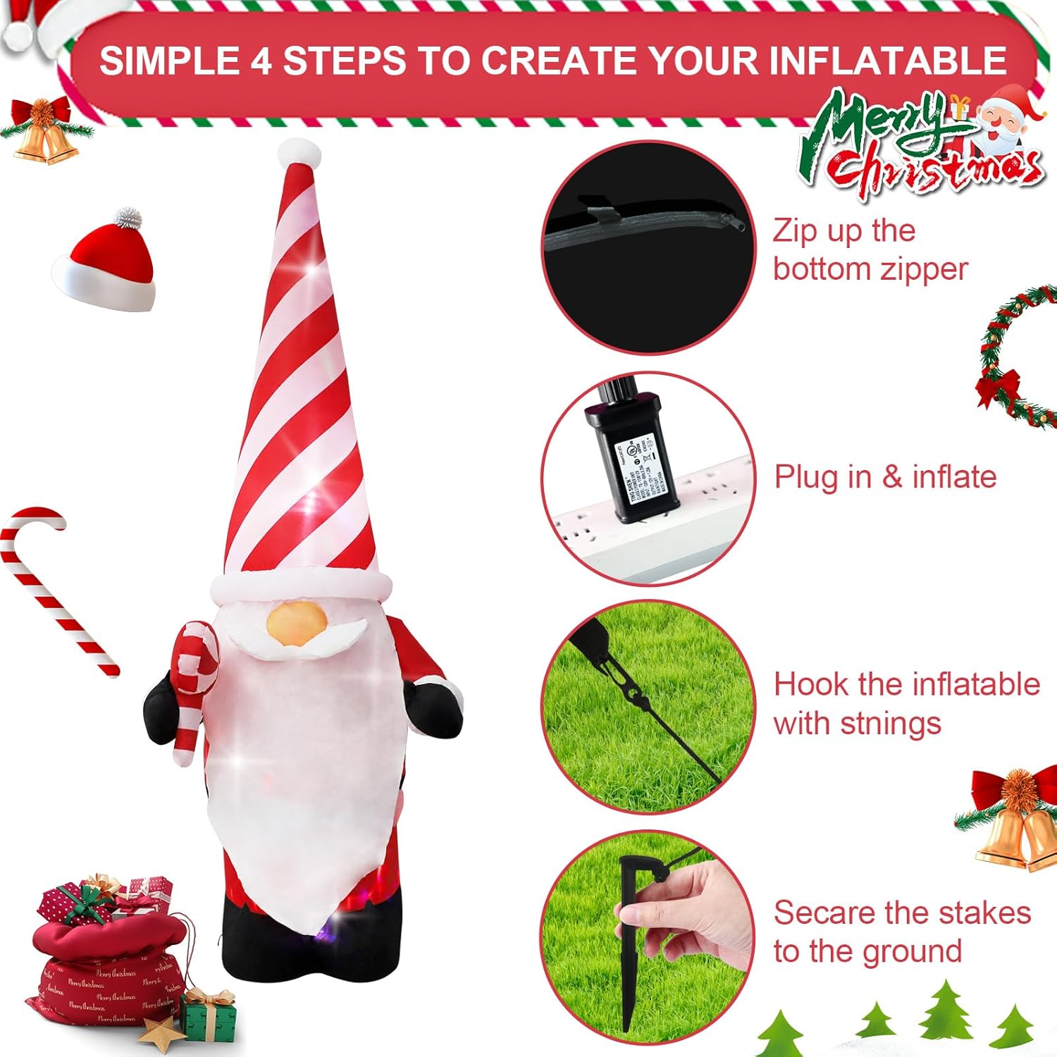 7ft Christmas Inflatable Outdoor Decoration Dwarf with Hat Inflatable Patio Decoration with Built-in LED Lights, Suitable for Christmas Holiday Party, Patio, Lawn, Garden Winter Decoration - Image 6