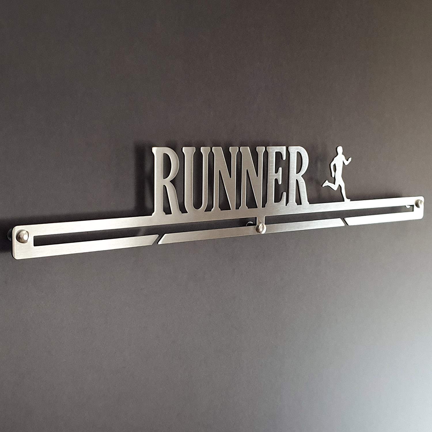 MEDALdisplay Runner - Medagliere da Parete - Porta medaglie Running, Maratona, Corsa - Sport Medal Hanger - Display Rack - Acciaio Inox 100% Made in Italy by