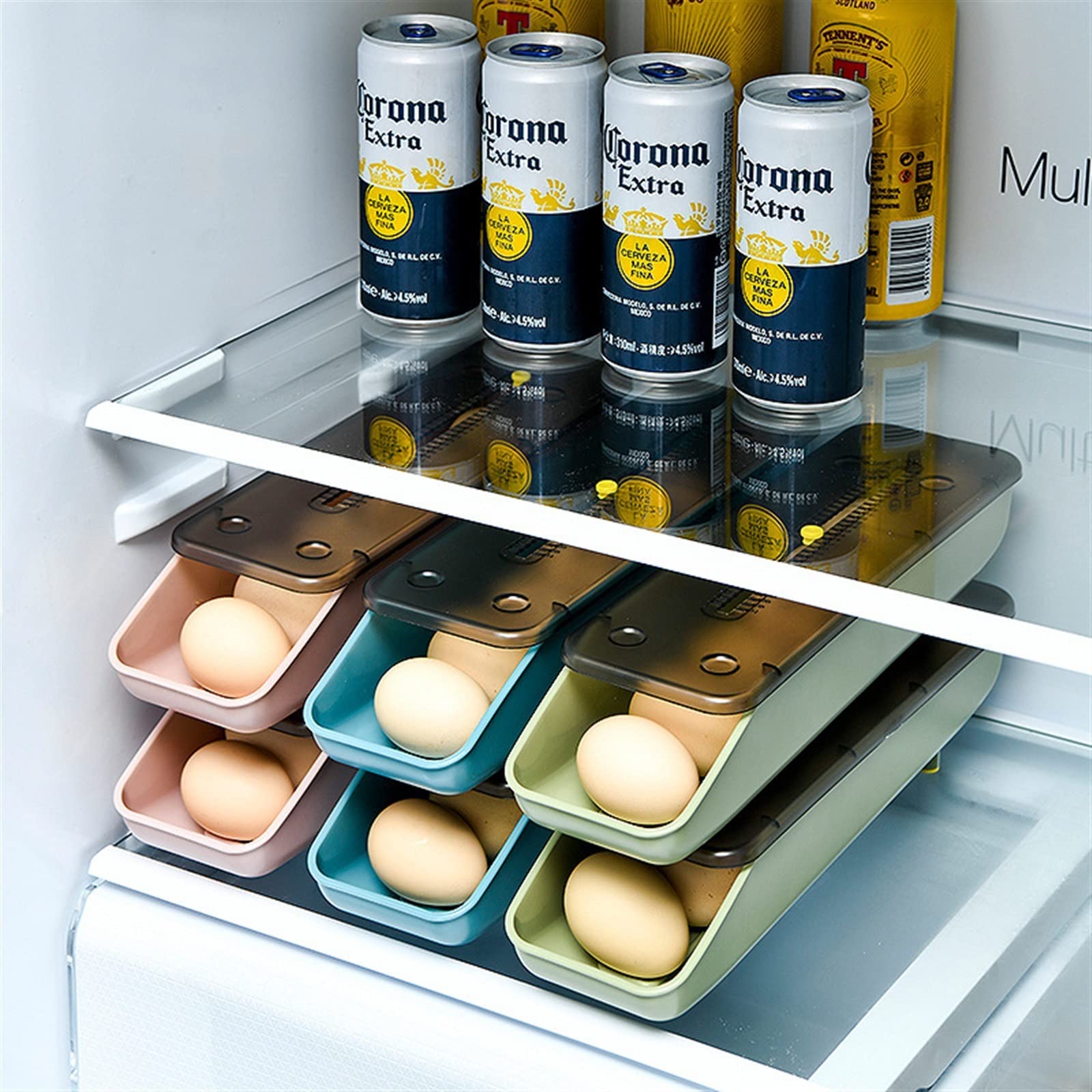 Cubo de Huevos para Nevera, Caja de Almacenamiento automática de Huevos rodantes, contenedor de Almacenamiento de plástico, organizadores de Almacenamiento para Nevera de Cocina