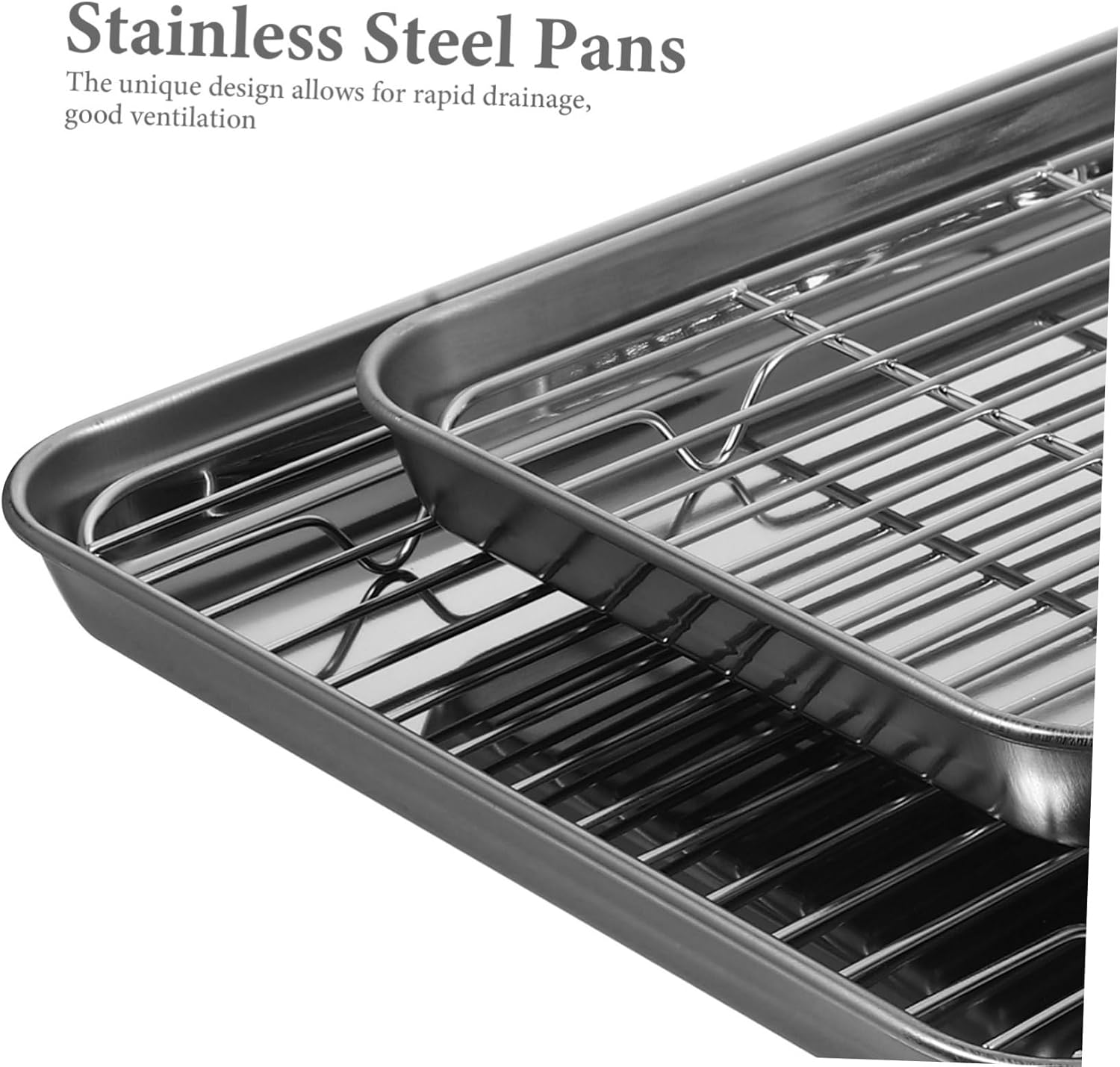 2pcs Stainless Steel Drain Pans Kitchen Rustproof Baking Sheets Rapid Drainage for Fruits Vegetables Barbecue