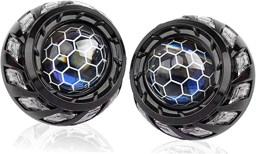 Miniatura 8 de YUFANYA Mini lente de proyector bi-xenón de 2.5 pulgadas con cubiertas de ojos de ángel RGB, lente azul panal, universal para motocicleta H1 H4 H7