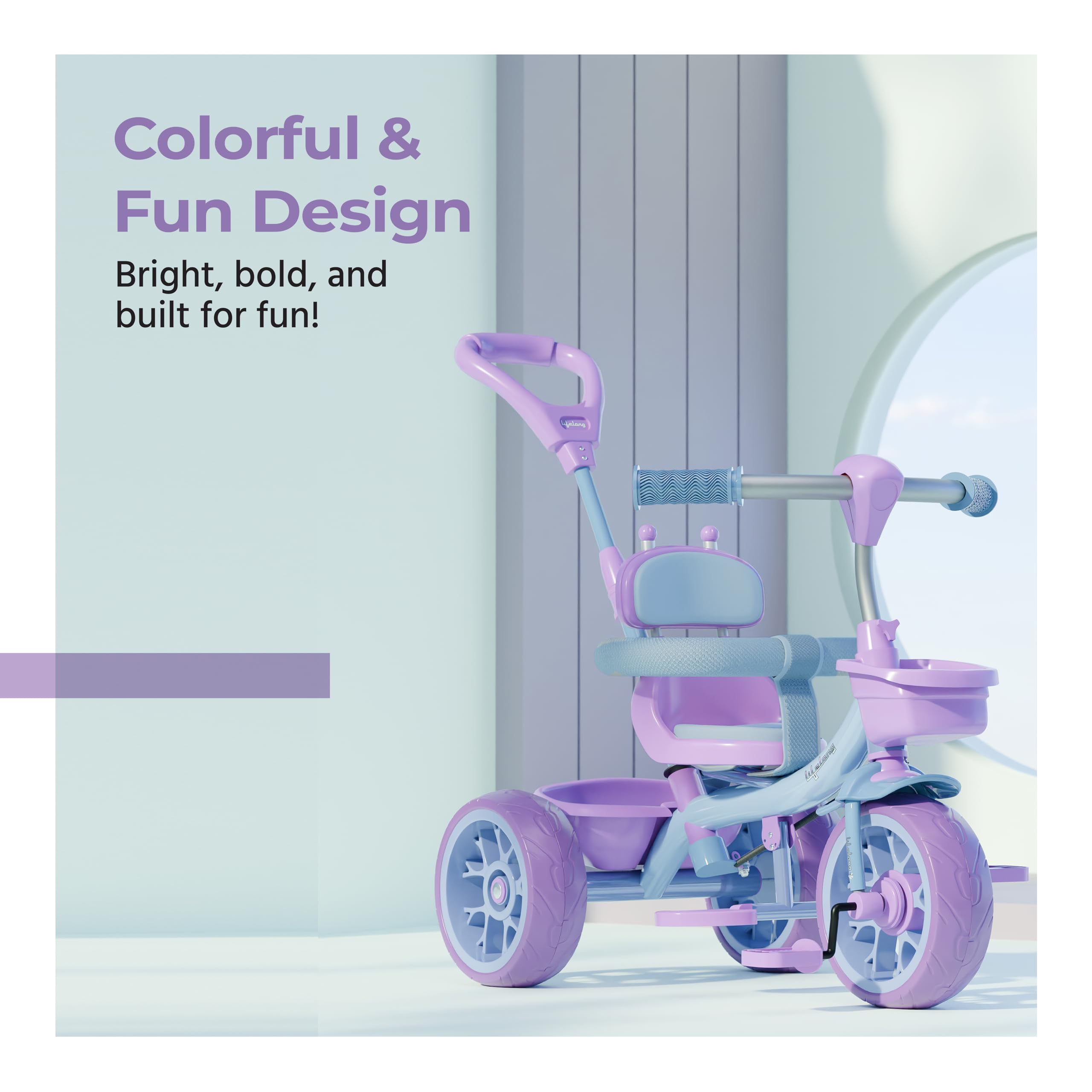 Lifelong Kids Harness Parental Control Tricycle with EVA Wheels, Bell & Storage Basket|Baby Trike|Age Group 1 Years to 4 Years Carrying Capacity Upto 25 kgs, Blue/Lavender - Image 8 thumbnail