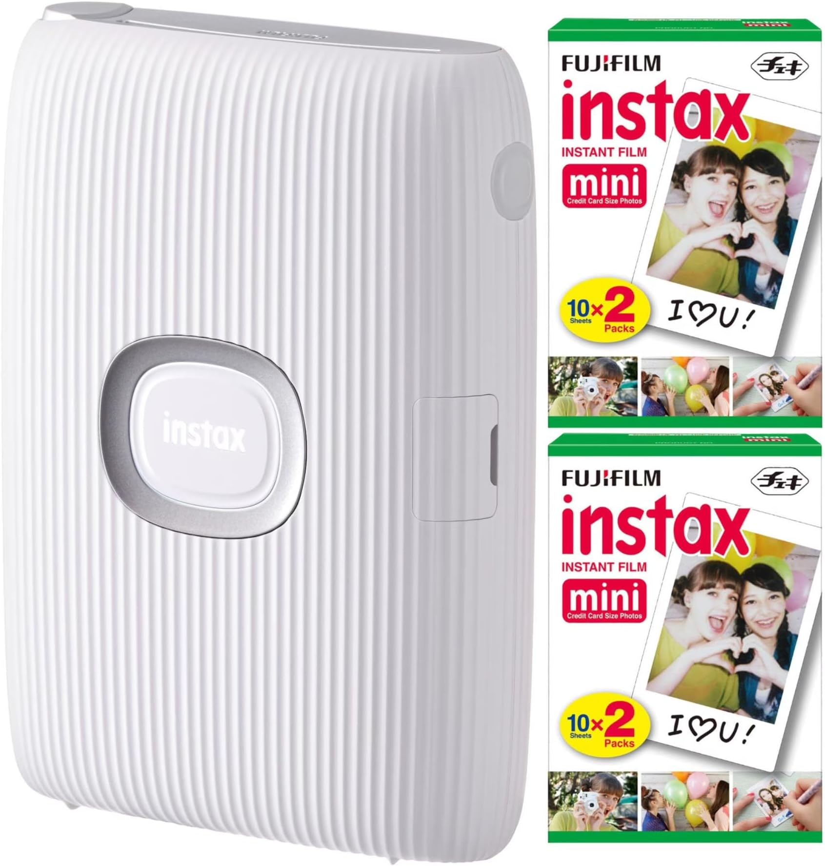 Instax Mini Link Smartphone Printer (Ash White) + Fuji Instax Mini Film (40 Sheets) - Instax Mini Link Printer Bundle