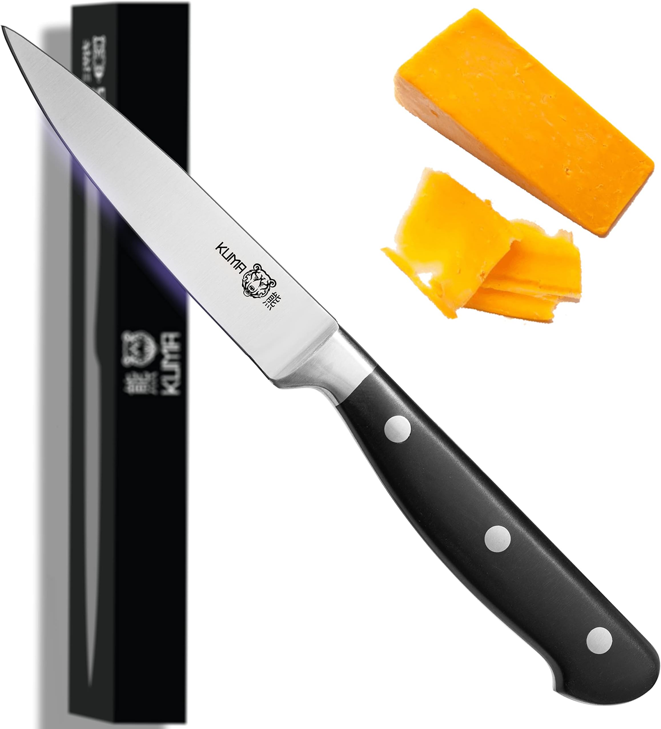 KUMA Paring Knife - 3.5 Inch Pro Bolster Japanese Profile Kitchen Knife For Detailing With Ease - Stainless Steel Vegetable & Fruit Knife With Ergonomic Design